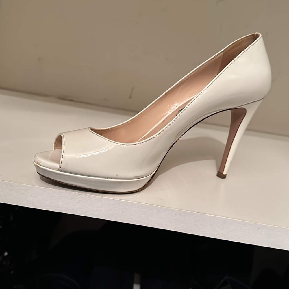 Authentic White Open Toe Pattern, Leather Platfor… - image 5